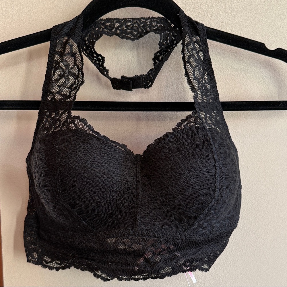 PINK Victoria's Secret Elegant Black Lace  Halter Bra M